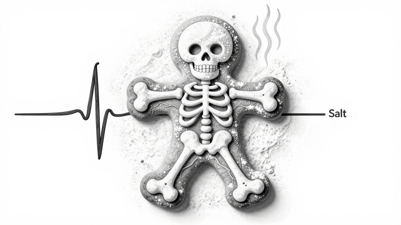 A cookie shaped like a skeleton, illustrating the structural role of each of the seven key ingredients.