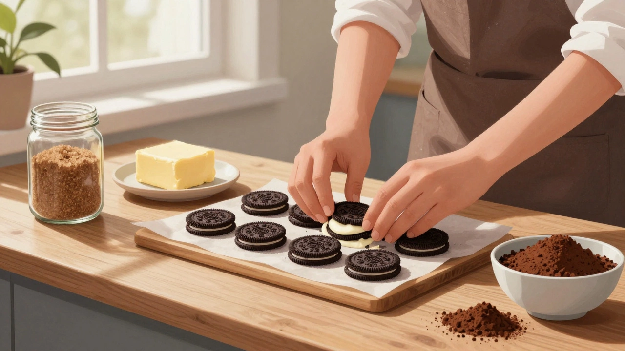 A person making homemade vegan cookies with cane sugar and coconut cream, surrounded by natural ingredients in a sunlit kitchen.