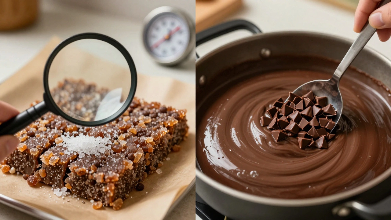 Side-by-side comparison of grainy versus smooth fudge, highlighting the science of sugar crystallization.