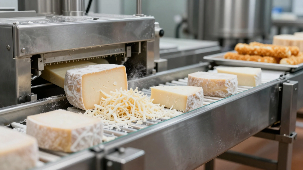 Cheese factory production line showing machinery and potential cross-contamination risks