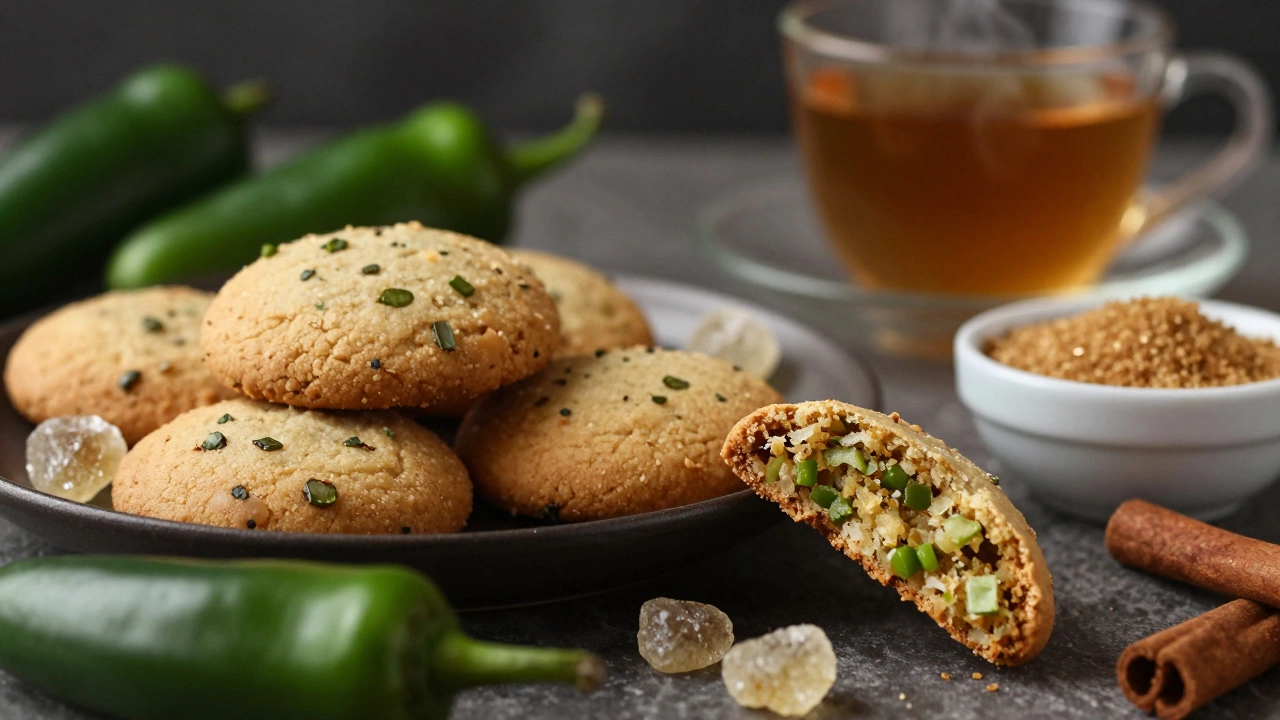 Chewy jalapeno ginger snap cookies with fresh green peppers