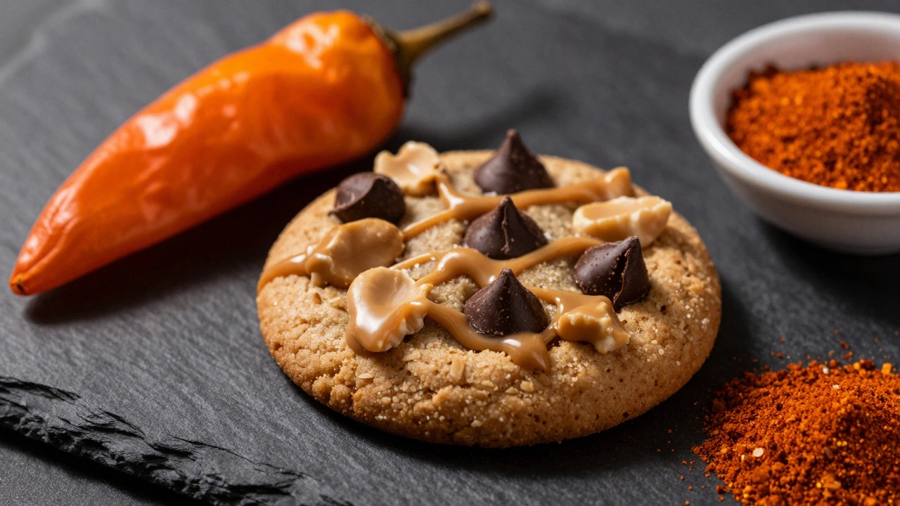 Habanero peanut butter cookie with dried orange chili pepper