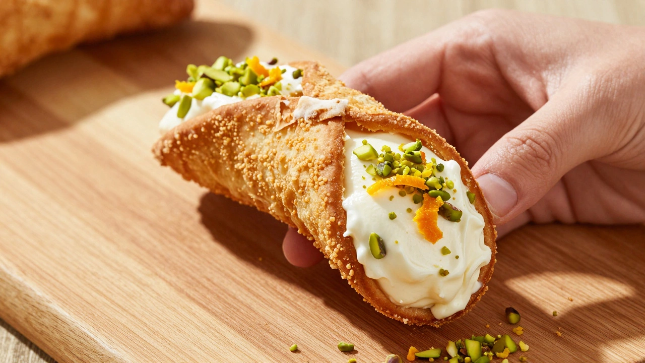 Crispy cannolo filled with ricotta and pistachios