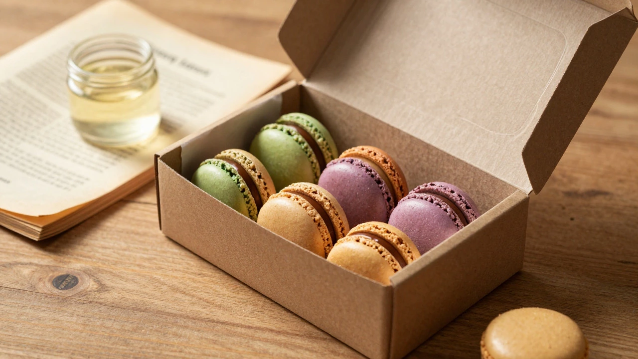 Luxury macarons in a box with premium ingredients