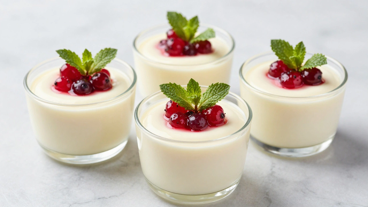 Silky panna cotta topped with berry compote