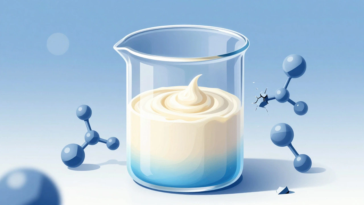 Abstract illustration of beakers showing the stability of cheesecake batter based on fat content