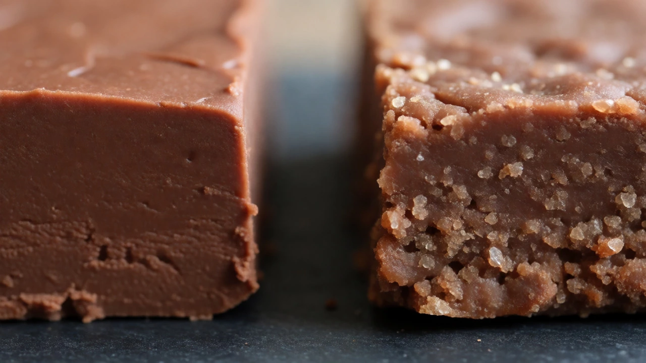 Comparison of smooth vs gritty textured fudge slices