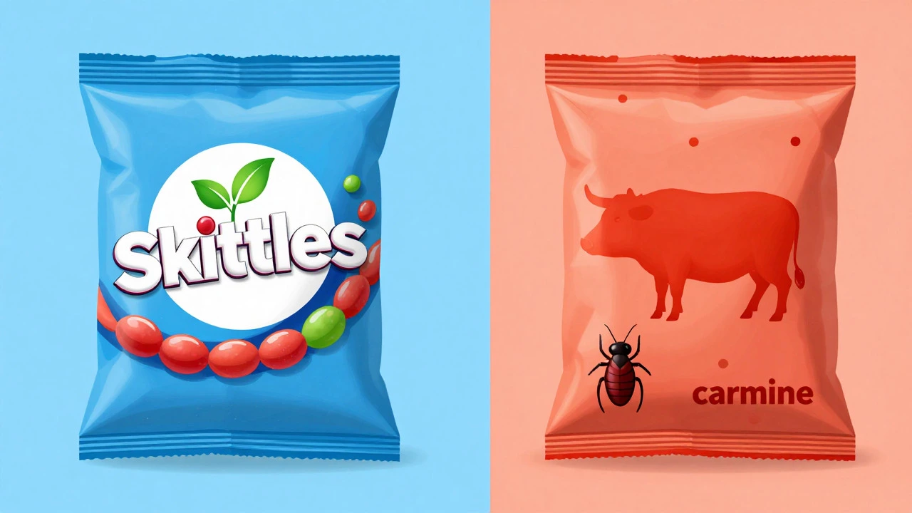 Illustration showing regional ingredient differences in Skittles
