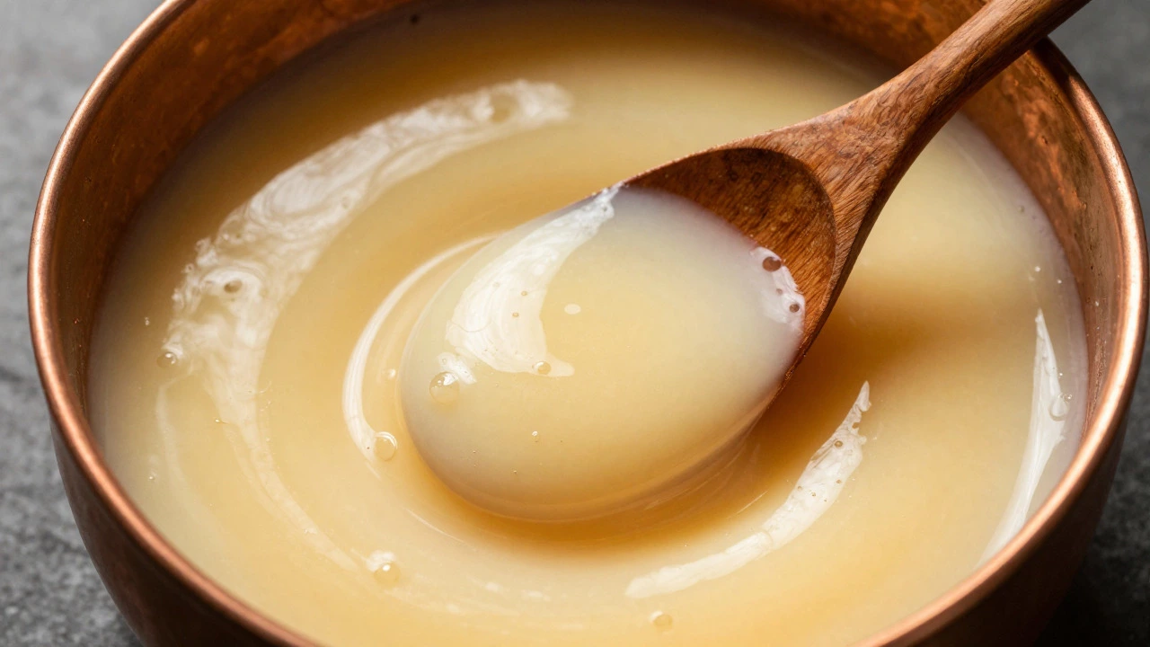 Thickening fudge syrup turning opaque as it is beaten with a wooden spoon