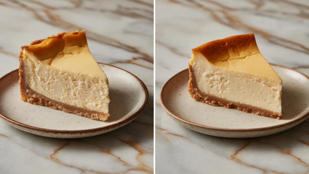 Comparison of dense vs airy cheesecake slices