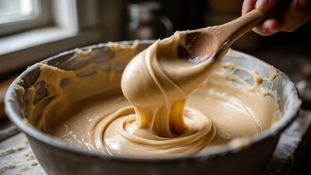 Vigorously beating thickened fudge until it loses its shine and becomes matte.