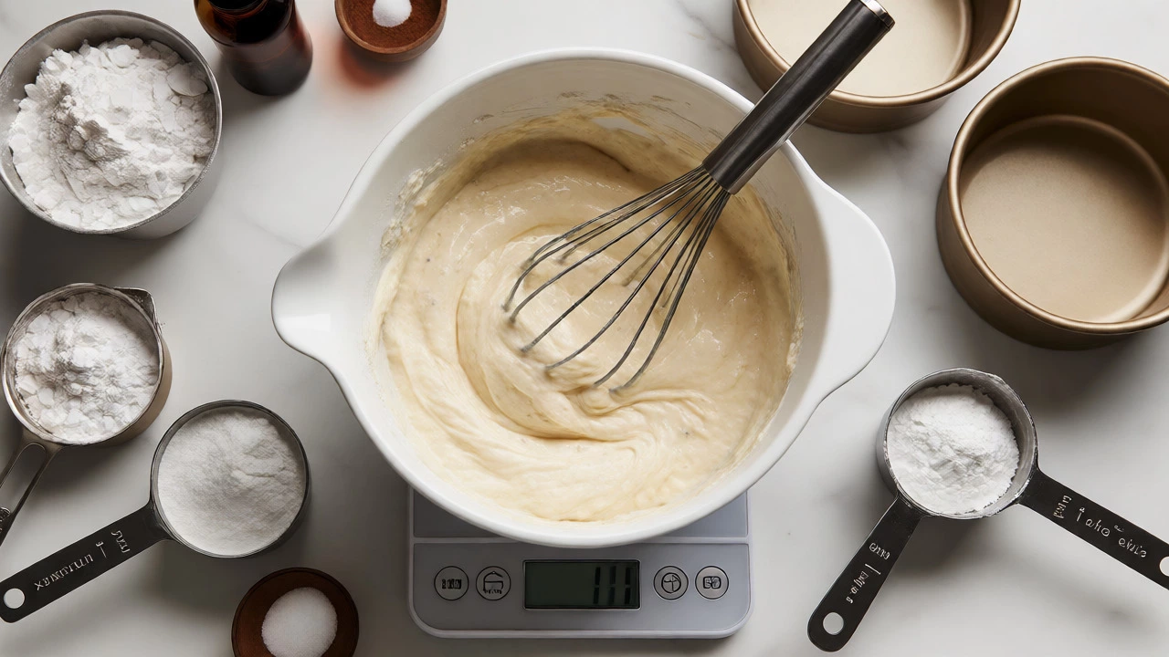 Whisking gluten-free batter with precise measurements